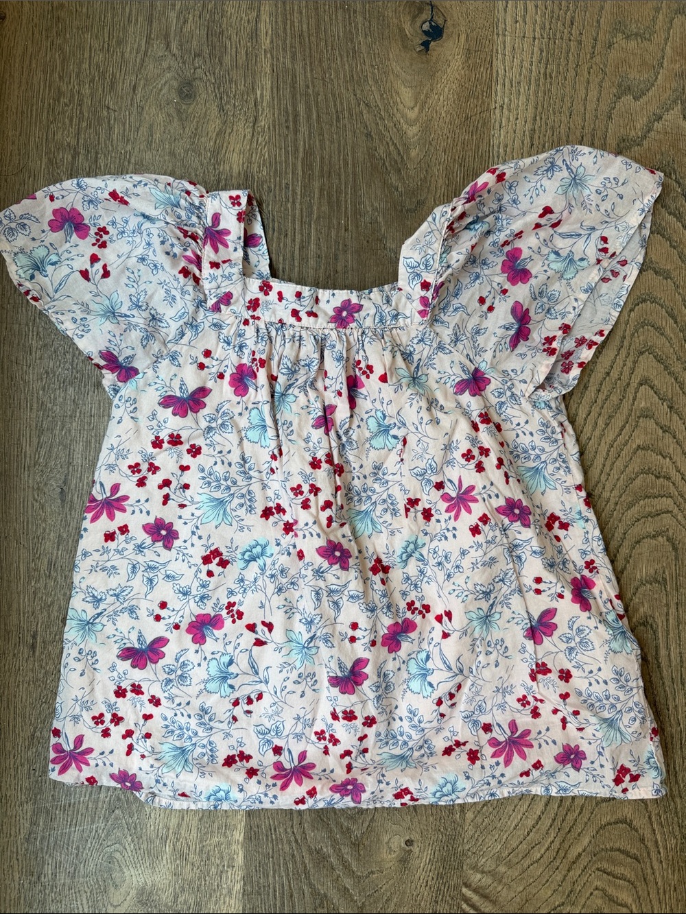 Girls Pink Floral Flutter-Sleeve Top